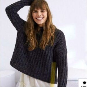 Aerie Chunky Mock Neck Knit Wool Alpaca Blend Oversized Sweater Charcoal Size M